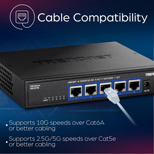 Switch Trendnet Teg-s750 De 5 Puertos 10g Rj-45 100 Gbps Neg