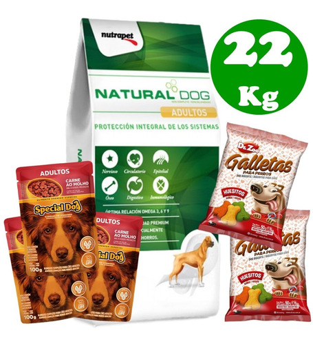 Imagen 1 de 2 de Natural Dog Adulto 22kg + 3 Pate + 2 Smoochies
