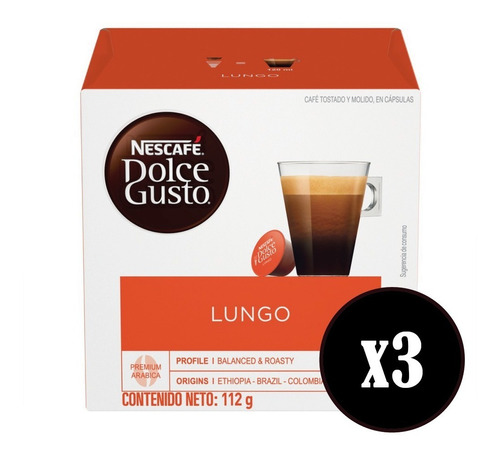 Cápsulas Café Dolce Gusto Lungo X3 Cajas De 16u