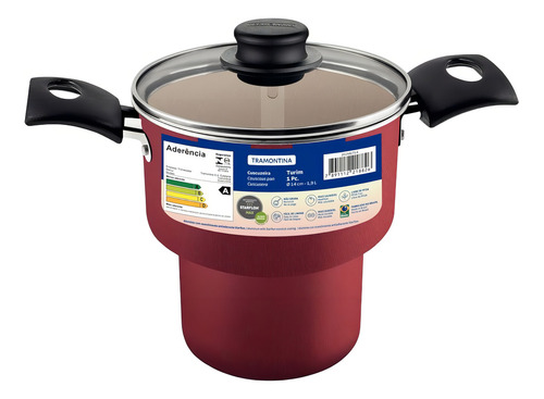 Cuscuzeira Tramontina Turim 14cm 1,9L em Alumínio com Revestimento Antiaderente Starflon Max Vermelha