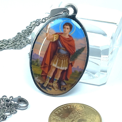 Imagen 2 de 7 de Medalla San Expedito /color + Consagrado ++ Acero + Cadena