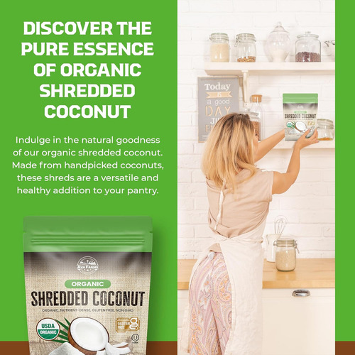 Copos De Coco Triturados Finos Orgánicos - 8 Oz, Sin Azúcar,