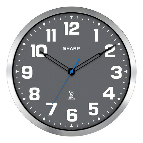 Reloj De Pared Analógico Atómico Sharp - Cara Gris De 12