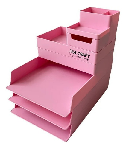 Organizador Escritorio Ibi Craft Plástico 6 Piezas Apilables Color Rosa