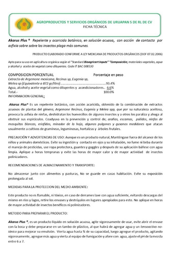 Akarus Plus (insecticida-acaricida Organico)