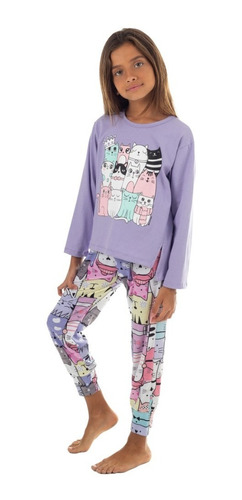 Pijama Invierno Nenas Jersey Estampado Cats Mariene 1671