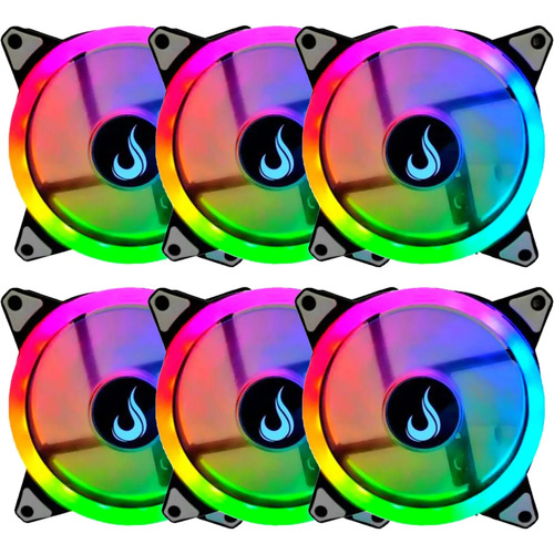 Kit 6 Cooler Fan Rise Mode 120mm Dual Led Rgb Controlável Azul