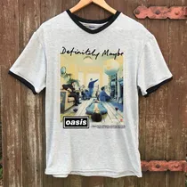 Comprar Remera Oasis Definitely Maybe \u002F Gris \u002F Puños Y Cuello Negro