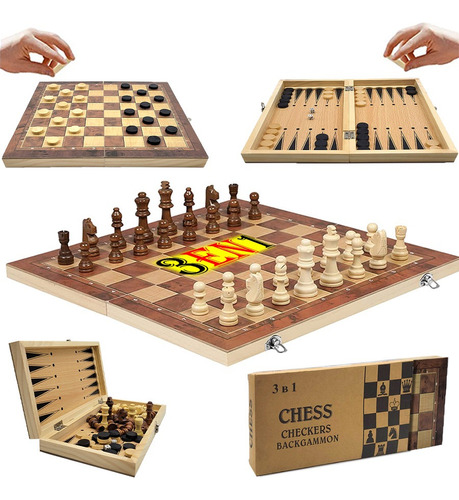 Juegos De Ajedrez De Madera Profesional Plegable 3 En 1 