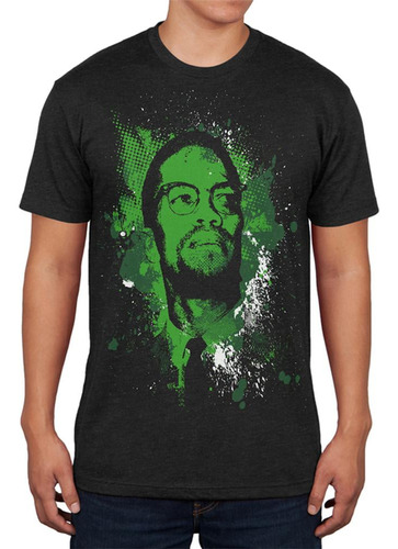 Malcolm X Silhouette Green Splatter Camiseta Suave Para Homb