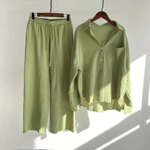 2025 Conjunto De Camisa Y Pantalón De Algodón Y Lino Para