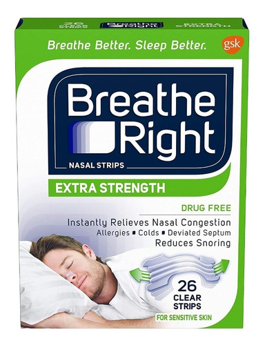 Tiras Nasales Breathe Right Extra Clear Pack 26 Unds 