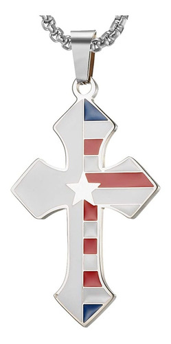 Bandera Americana Esmalte Collar Colgante Cruz Para Chi...