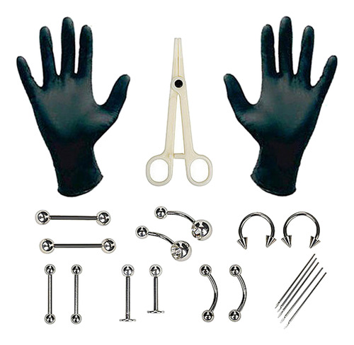 Kit De Piercings De Acero Inoxidable, 20 Piezas, Joyería Nar