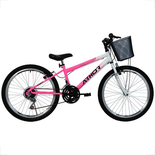 Bicicleta Aro 24 Feminina Athor Model 18 Marchas Com Cesta 