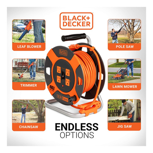 Black+decker Retractable Extension Cord Reel 75 Ft Con 4 De