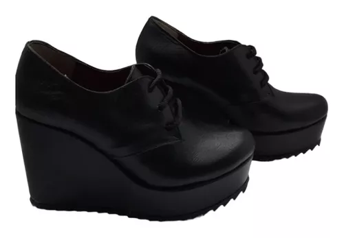 Zapatos Plataforma Cordones Negro Gamuza | 📦