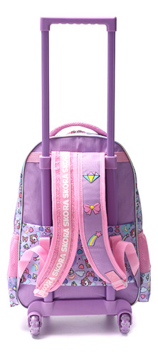 Mochila Escolar Unicornio 18, C/carrito Skora Infantil 13650 Color Lila
