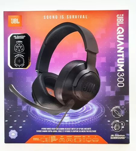 JBL Quantum 300  Auriculares integrales híbridos para gaming en PC con  cable y micrófono abatible