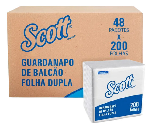 Guardanapo Balcão Scott 21,5x10cm Folha Dupla C/ 48 Pacotes Branco