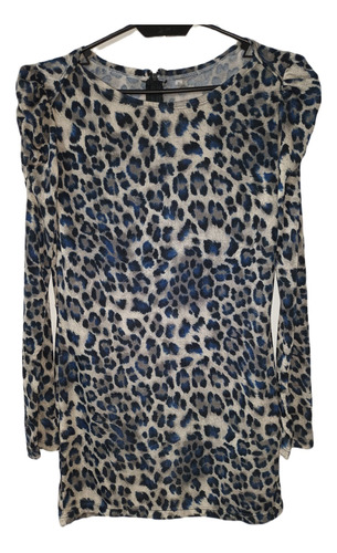 Remera Larga Mujer Talle 1 Estampa Leopardo Azul
