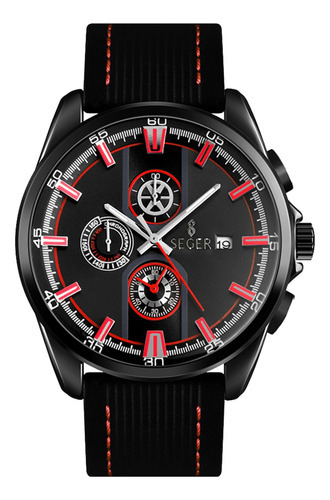 Imagen 1 de 9 de Reloj Hombre Seger 9181 Original Eeuu Elegante Sport Casual Color De La Malla Negro/rojo