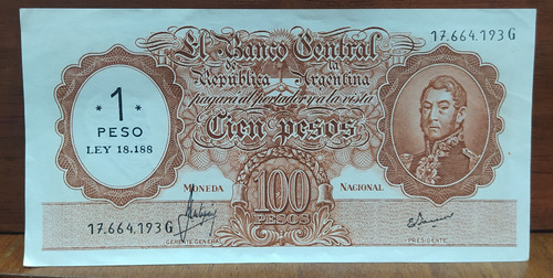 100 Pesos Moneda Nacional Resellados A 1 Peso Ley Bott 2201