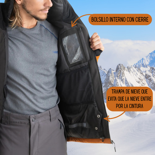 Campera De Nieve Nexxt Rider Hombre Ski Snow Impermeable Negro Con Naranja Xl