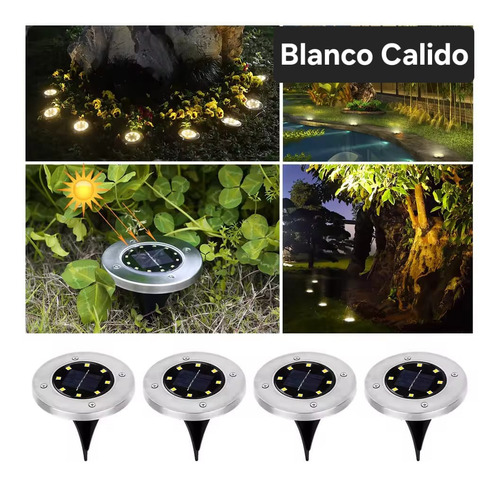 Set 4 Estaca Solar Led Blanco Calido Fotocelula Exterior
