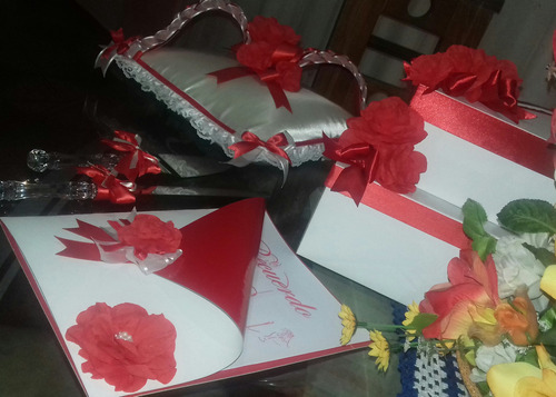 Combo Baúl, Almohadilla, Libro De Firmas Para Boda O 15 Años