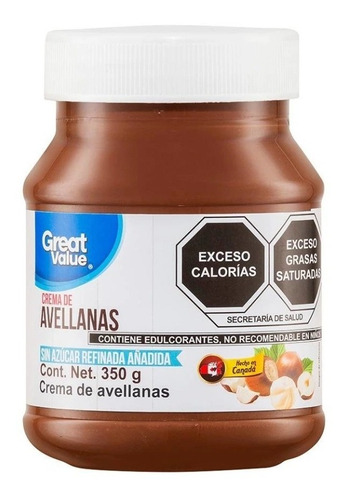 Great Value Crema De Avellanas Sin Azucar 350 Gr