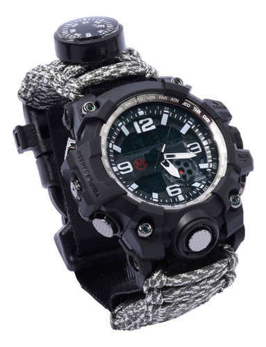Imagen 2 de 6 de Reloj Paracord Negro Rojo Lcd 12 Dígitos Mc-010 Mendoza
