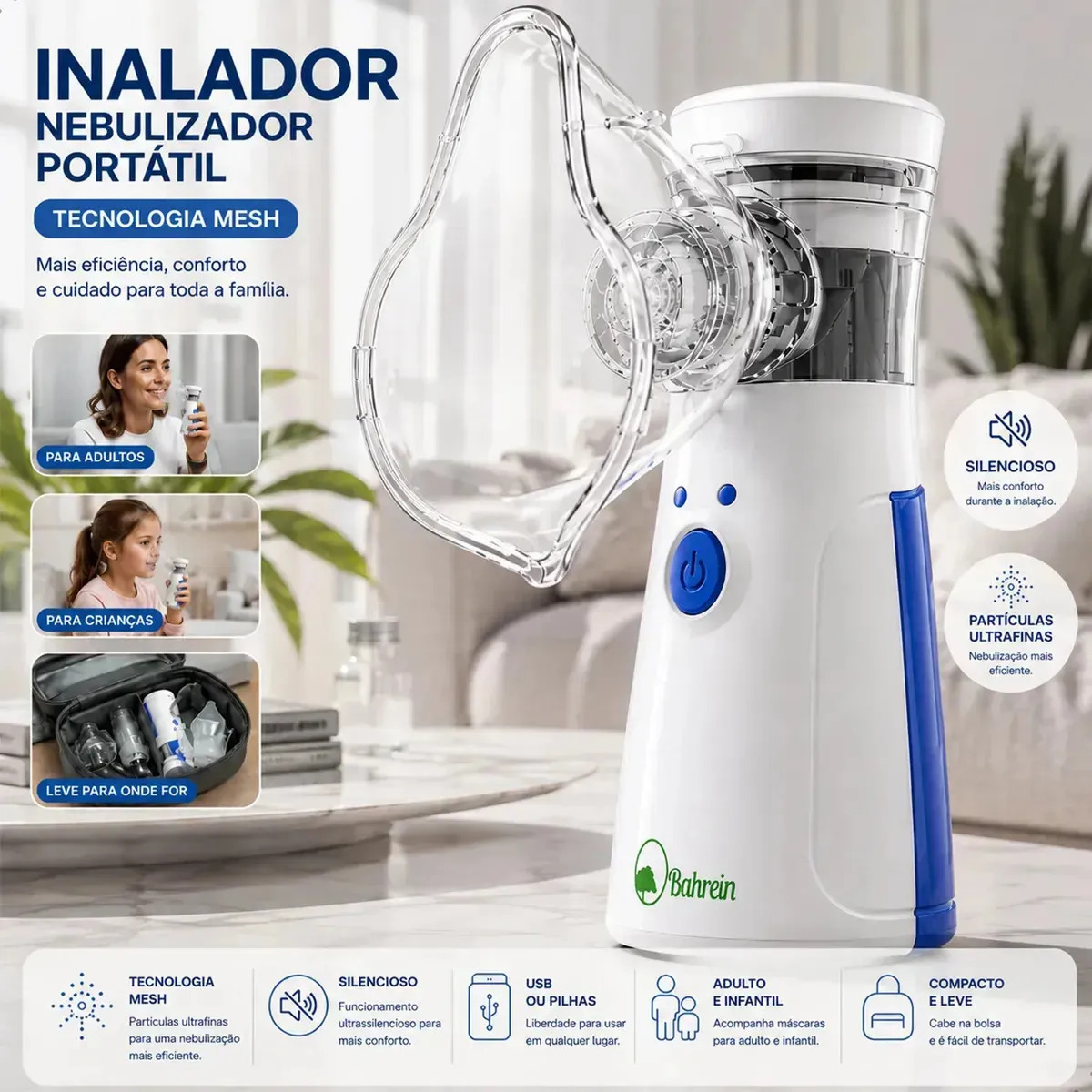 Inalador Nebulizador Portátil Bahrein Usb Pilha Silencioso Aparelho Inalação Compacto Mesh Bivolt Nebulizador Com Rede Vibratoria Aparelho Para Inalacao Inalador Silencioso Aparelh