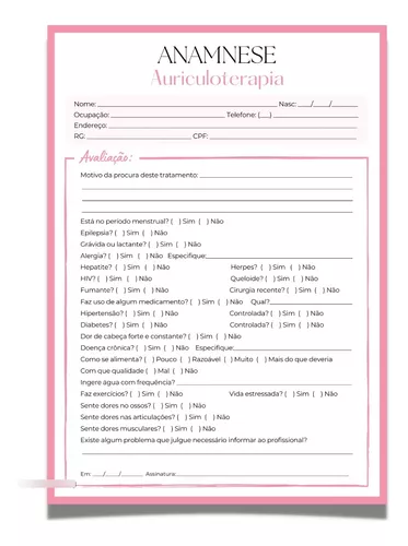Ficha de Anamnese Auriculoterapia (Bloco 100 folhas)