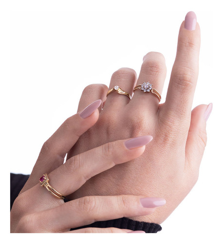 Anel De Flor Em Ouro 18k Com 34 Pontos De Diamante Aro 24