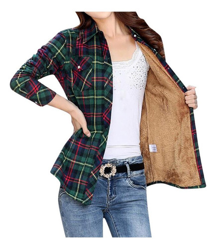 Women's Plush Coat With Plaid Print Thick Warm