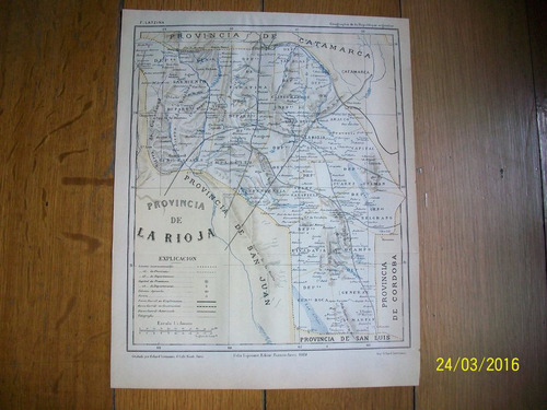 Mapa Provincia De La Rioja. Grabado Original De 1889