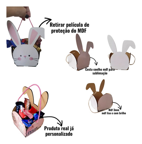 Kit Com 5 Cesta De Páscoa Mdf Para Sublimação.