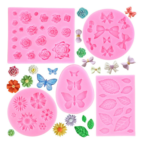 5pcs Molde Silicona Flor Rosa Margarita Lazo Fondant Resina