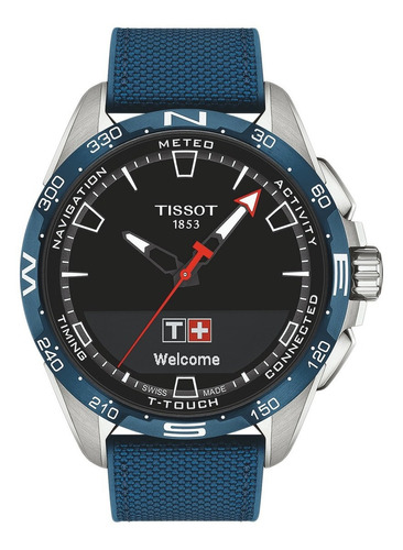 Reloj Hombre Tissot T121.420.47.051.06 Touch Connect Solar Color De La Correa Azul Color Del Bisel Plateado Color Del Fondo Negro