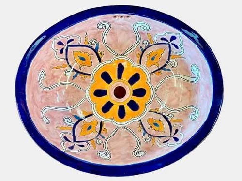 Lavabo Ovalin Gigante Artesanal Talavera Estilo Antiguo Rosa