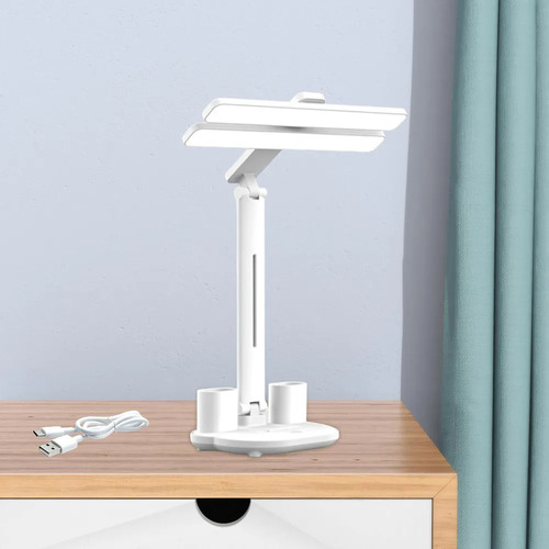 Lámpara Velador De Mesa Portalápices 3 Tonos Táctil Led Blanco Blanco