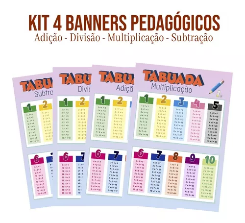 Kit De Tabuada Multiplicação Divisão Adição E Subtração