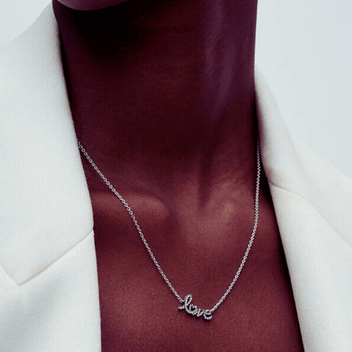 Collar Love De Plata 9625 Con Circonita Cúbica Trasp + Kit!! Plata