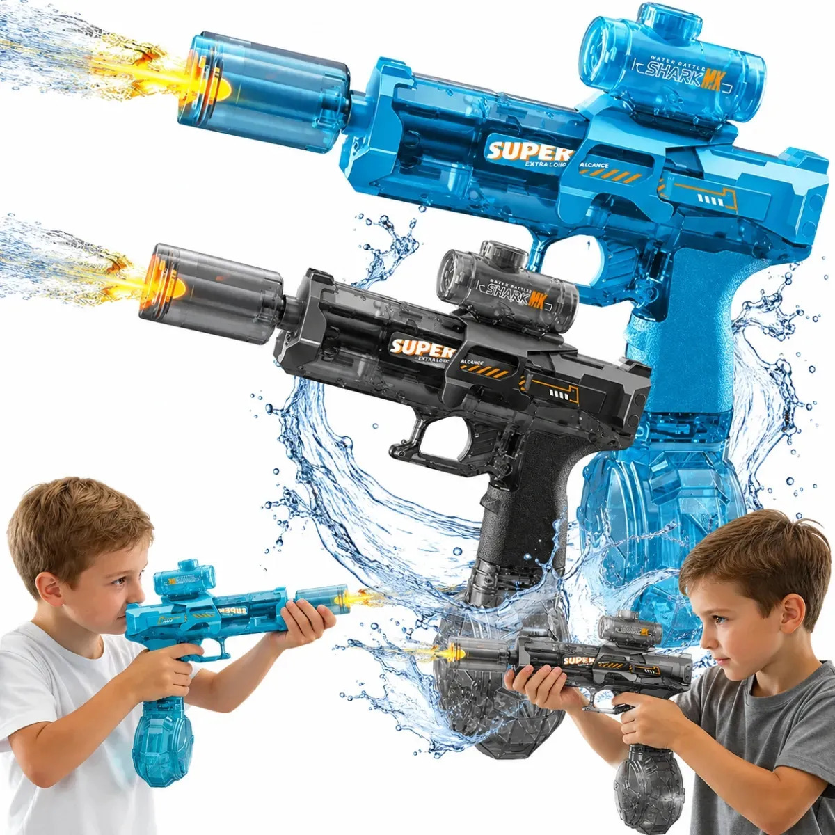 Pistola de Agua infantil Recarregável com Luz Led - Arminha Azul Celeste