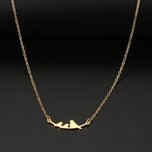 Collar Mujer Dije Pajaritos Baño Oro 14k Mamá Acero Regalo