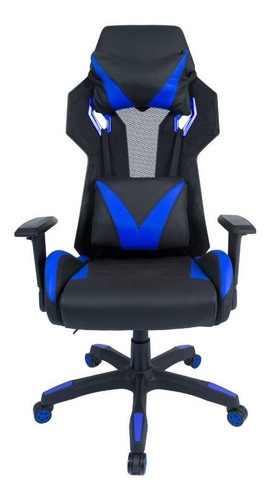 Cadeira Gamer Pelegrin Pel-3014 Reclinável Preta E Azul Cor Preto e azul Material do estofamento Couro PU