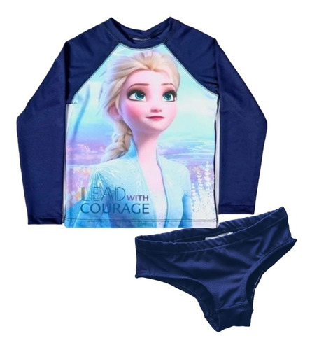 Remera Niña Uv 50+ Malla 2 Pza Minnie Frozen Disney Original