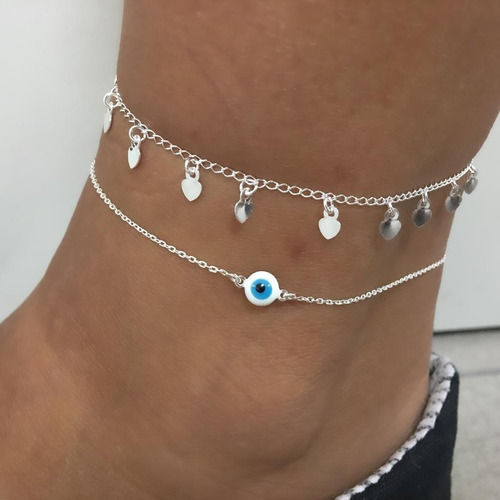 Imagen 2 de 5 de Tobillera Pulsera Ojo Turco Protector 22+4cm Plata 925