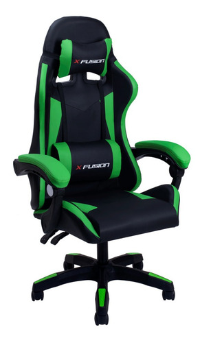 Cadeira de escritório Show de Cadeiras X Fusion C.123 gamer ergonômica  preto e verde com estofado de pu